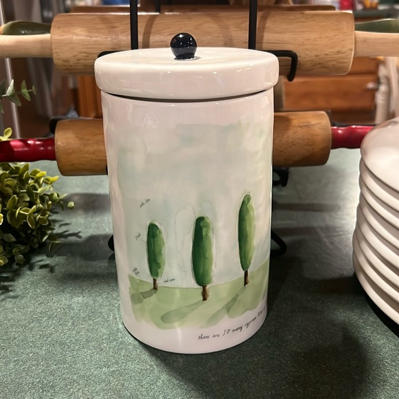 New Rae Dunn Boutique French Sketch Cypress Tree Canister Jar Garden Theme